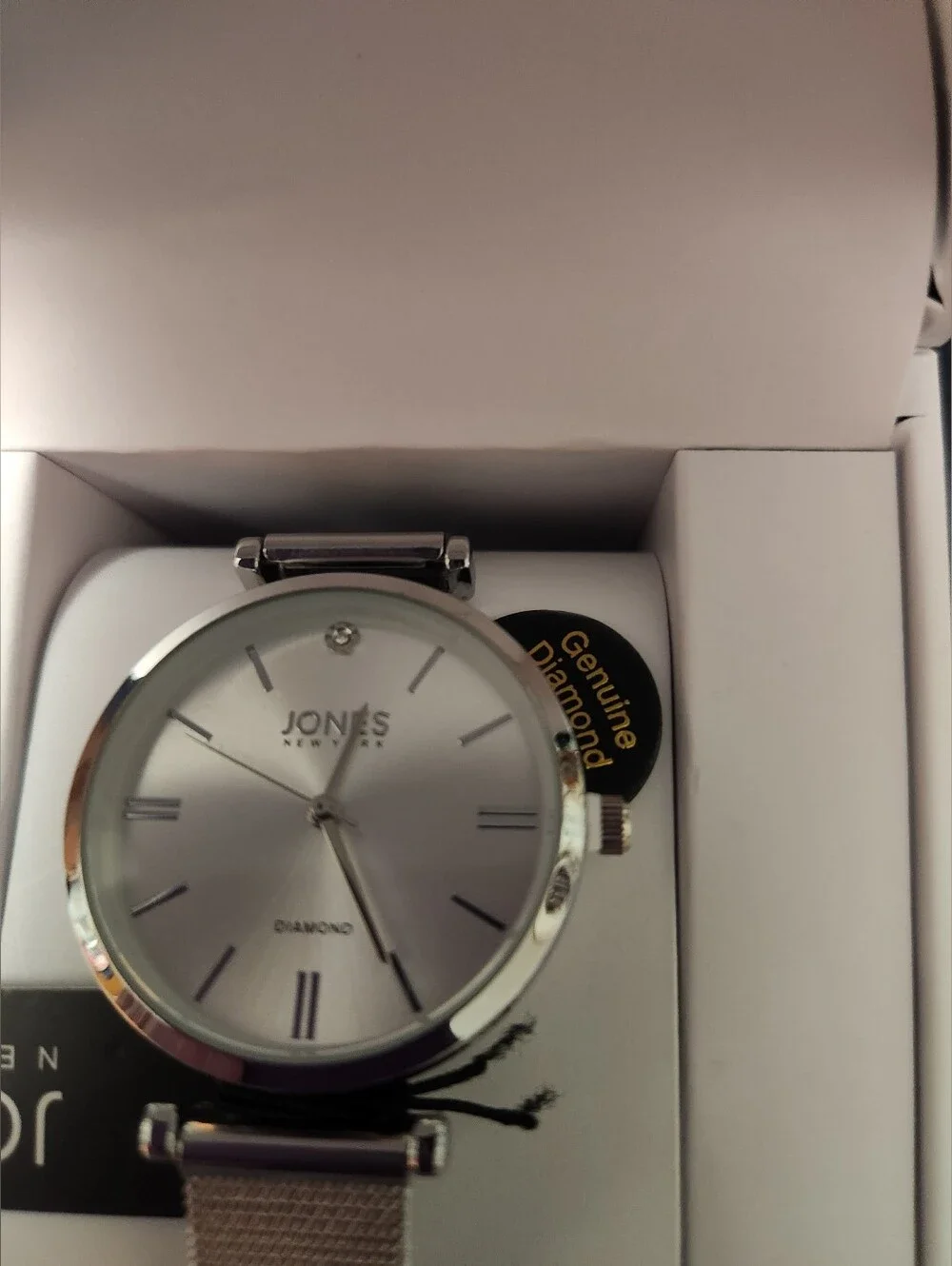 JONES NEW YORK WATCH, DIAMOND COLLECTION, SILVER, NEW, MACY'S, GENUINE DIAMOND